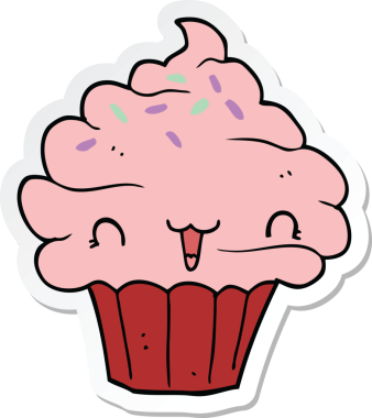 Bir insan tarafından çizilmiş şirin bir karikatür kapkek etiketi.