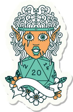 Bir insan tarafından çizilmiş doğal 20 zar atımlı barbar bir elf karakterinin çıkartması.