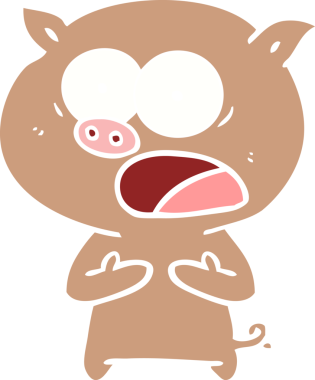 Bir insan tarafından çizilmiş düz renkli çizgi film domuzu.