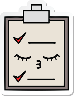 Bir insan tarafından çizilmiş şirin bir karikatür kontrol listesinin etiketi