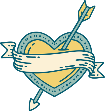 Bir insan tarafından çizilmiş ok kalp ve pankartın ikonik dövme şekli