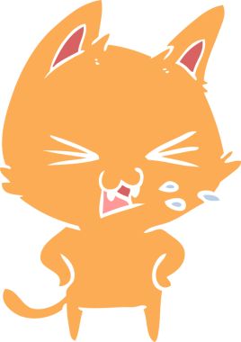 Bir insan tarafından çizilmiş düz renkli çizgi film kedisi.