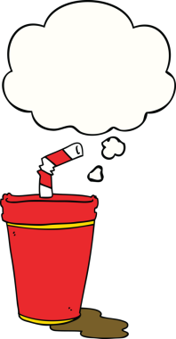 Bir insan tarafından çizilmiş düşünce baloncuklu gazoz bardağı.