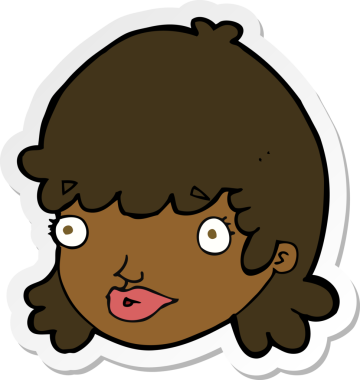 Bir insan tarafından çizilmiş, şaşırmış bir kadın yüzü çıkartması.