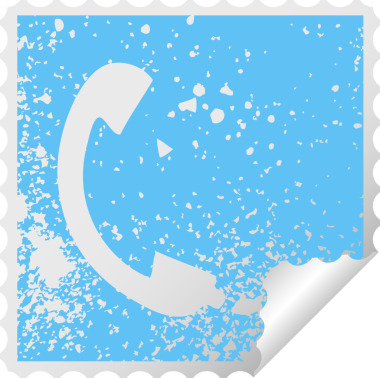 Bir insan tarafından çizilmiş bir telefon alıcısının sıkıntılı kare soyma etiketi.