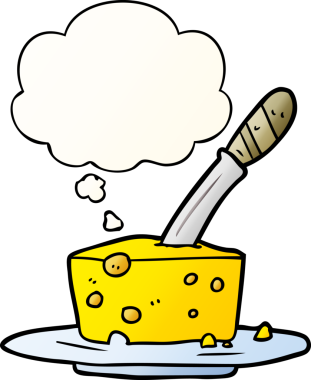 Düşünce baloncuklu çizgi film peyniri bir insan tarafından çizilmiş.