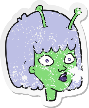 Bir insan tarafından çizilmiş dişi bir uzaylının gerilmiş çıkartması.