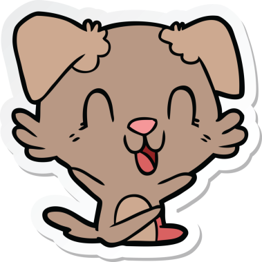 Bir insan tarafından çizilmiş gülen bir köpeğin çıkartması.