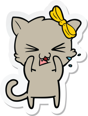 Bir insan tarafından çizilmiş çizgi film kedisinin çıkartması.