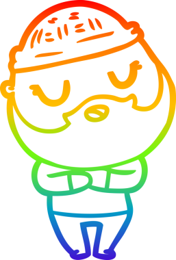 Gökkuşağı gradyan çizimi. Bir insan tarafından çizilmiş sakallı sevimli bir karikatür adam.