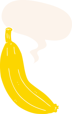 bir insan tarafından çizilmiş retro tarzı konuşma baloncuklu çizgi film muzu