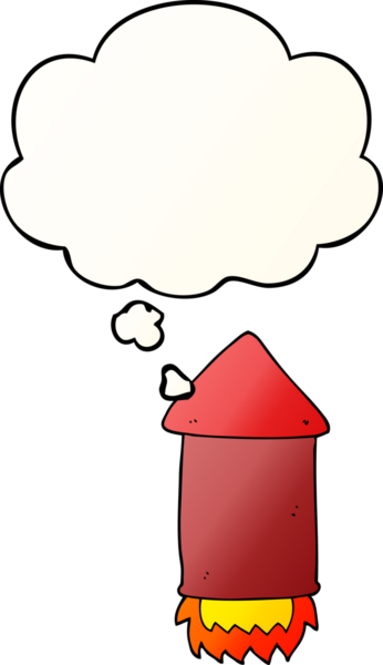 bir insan tarafından çizilmiş yumuşak eğimli düşünce baloncuklu çizgi film roketi