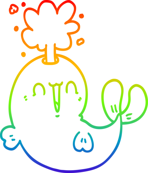 Gökkuşağı gradyan çizgisi insan tarafından çizilmiş su püskürten bir balinanın çizimi