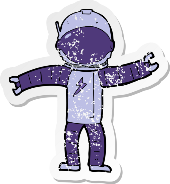 Bir insan tarafından çizilmiş karikatür astronotunun gerilimli çıkartması.