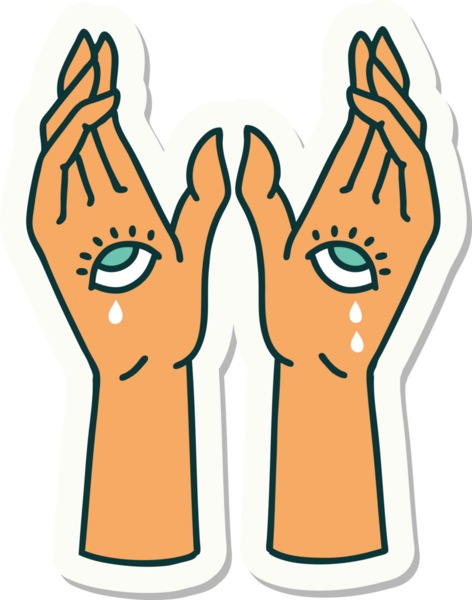 Bir insan tarafından çizilmiş geleneksel mistik eller stili dövme çıkartması.