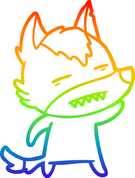 Gökkuşağı gradyan çizgi çizimi bir insan tarafından çizilmiş dişleri gösteren bir kurt çizgi.