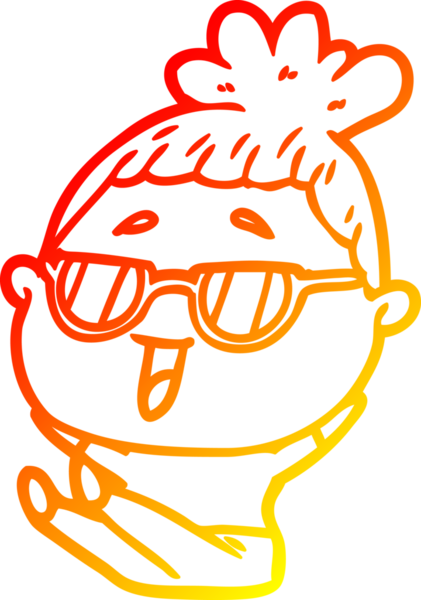 Bir insan tarafından çizilmiş gözlük takan mutlu bir kadının çizgi çizimi.