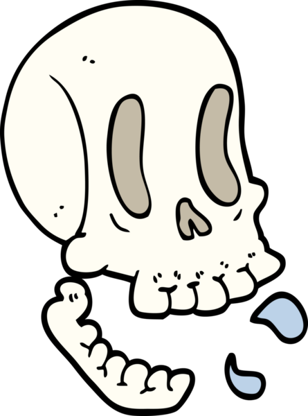 Bir insan tarafından çizilmiş komik karikatür kafatası.