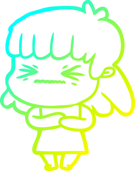 Bir insan tarafından çizilmiş kızgın bir kızın soğuk çizgi çizimi.