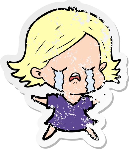 Bir insan tarafından çizilmiş, ağlayan bir çizgi film kızının sıkıntılı çıkartması.