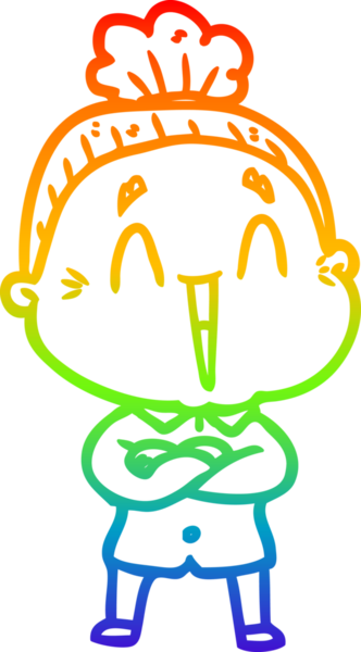 Gökkuşağı gradyan çizgi çizimi Bir insan tarafından çizilmiş mutlu yaşlı kadın