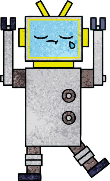 Bir insan tarafından çizilmiş ağlayan bir robotun retro grunge dokusu.