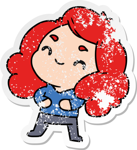 Bir insan tarafından çizilmiş sevimli bir kawai kızının sıkıntılı karikatür çizimi