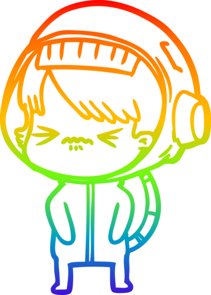 Gökkuşağı gradyan çizgisi kızgın bir uzay kızının çizimi bir insan tarafından çizilmiş