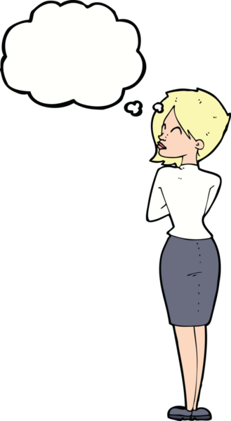 Bir insan tarafından çizilmiş düşünce baloncuğuyla görmezden gelen iş kadını.