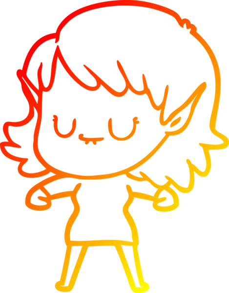 Bir insan tarafından çizilmiş mutlu bir elf kızı çizimi.