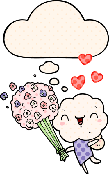 Çizgi roman tarzında bir insan tarafından çizilmiş düşünce baloncuğu olan tatlı bir çizgi roman kafası yaratığı.
