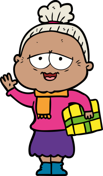 Bir insan tarafından çizilmiş mutlu yaşlı kadın çizgi filmi.