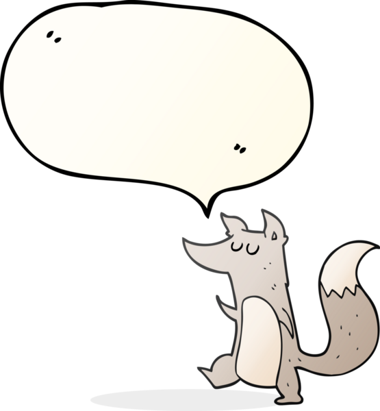 Bir insan tarafından çizilmiş serbest konuşma balonu çizgi filmi küçük kurt.