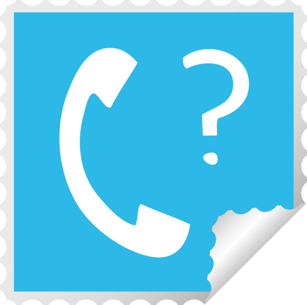 Bir insan tarafından çizilmiş soru işaretli bir telefon ahizesinin kare soyma etiketi karikatürü