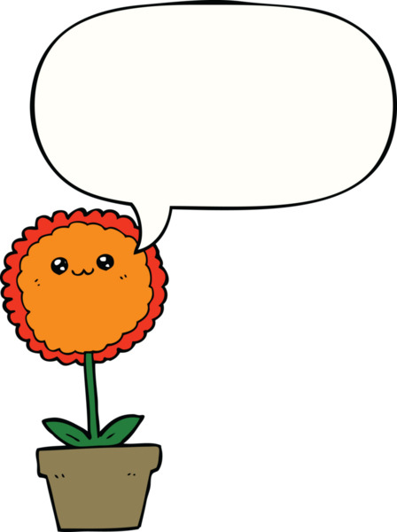 Bir insan tarafından çizilmiş konuşma baloncuklu karikatür çiçeği