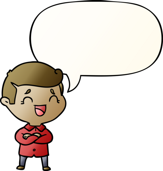 Bir insan tarafından çizilmiş düzgün eğimli konuşma balonlu gülen adam.