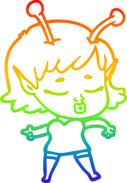 Gökkuşağı gradyan çizgisi bir insan tarafından çizilmiş uzaylı bir kızın çizimi