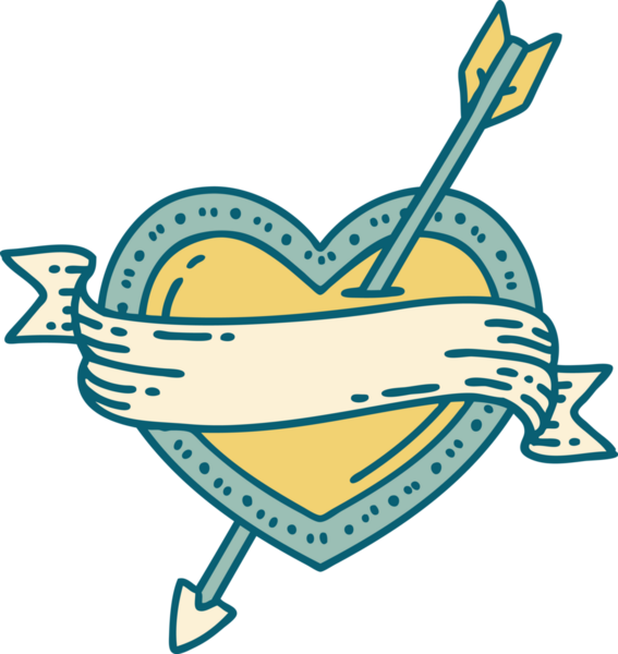 Bir insan tarafından çizilmiş ok kalp ve pankartın ikonik dövme şekli