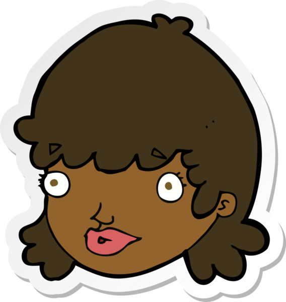 Bir insan tarafından çizilmiş, şaşırmış bir kadın yüzü çıkartması.