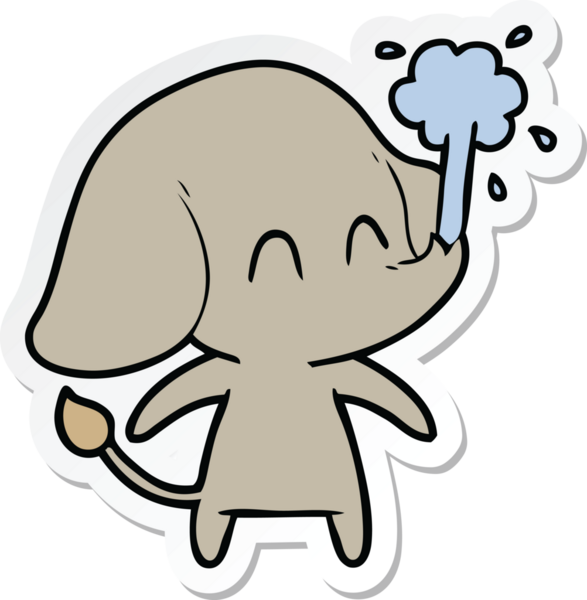 Bir insan tarafından çizilmiş su püskürten şirin bir filin çıkartması.