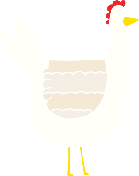 Bir insan tarafından çizilmiş düz renkli çizgi film tavuğu.