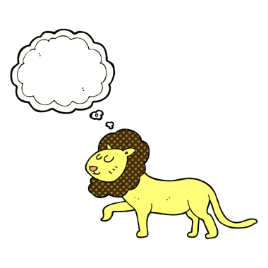 Bir insan tarafından çizilmiş serbest çizim balon karikatür aslanı.