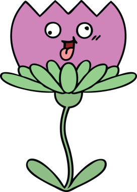 Bir insan tarafından çizilmiş sevimli bir çiçek karikatürü.