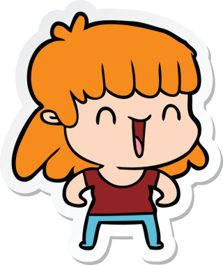 Bir insan tarafından çizilmiş bir karikatür kadının çıkartması.