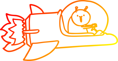 Bir insan tarafından çizilmiş uzay gemisindeki çizgi film uzaylısının sıcak çizgi çizimi