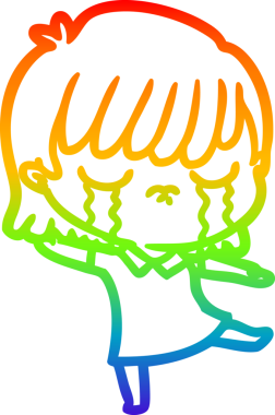 Gökkuşağı gradyan çizimi bir insan tarafından çizilmiş ağlayan bir çizgi kadın çizimi