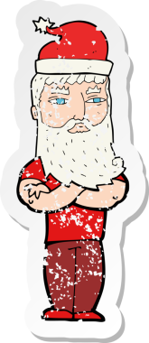 Bir insanın çizdiği Noel Baba çizgi filminin gerilimli retro çıkartması.