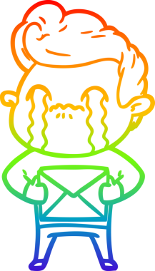 Gökkuşağı gradyan çizimi bir insan tarafından çizilmiş ağlayan bir karikatür adamı çiziyor.