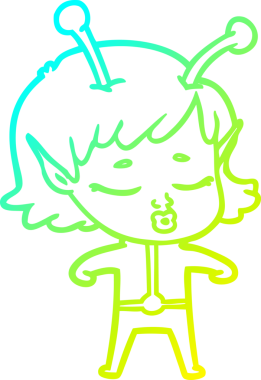 Bir insan tarafından çizilmiş bir uzaylı kız çizgi filmi.