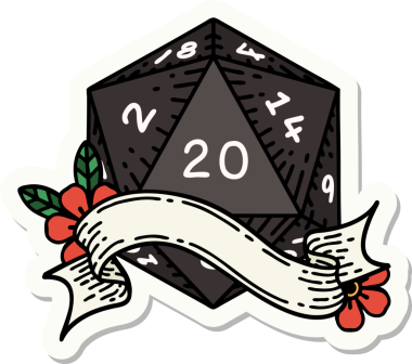 Bir insan tarafından çizilmiş 20 D20 zarının çıkartması.